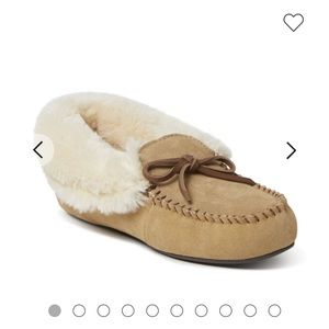NEW Dearfoams Women's Suede Foldover Moccasin